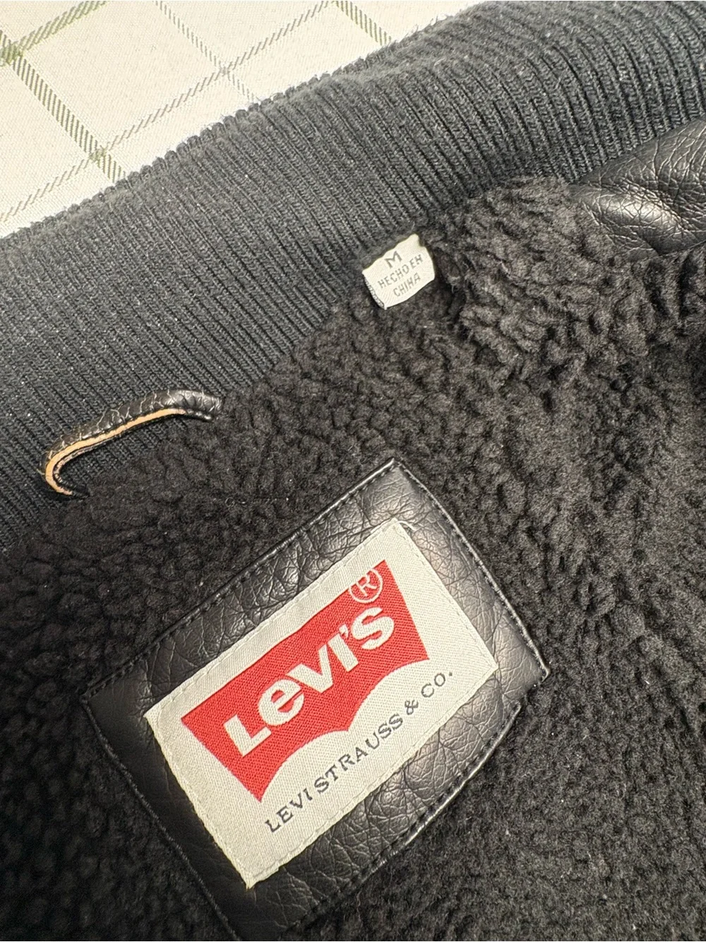 Levi's Black Leather Military-Style Zip & Snap Jacket